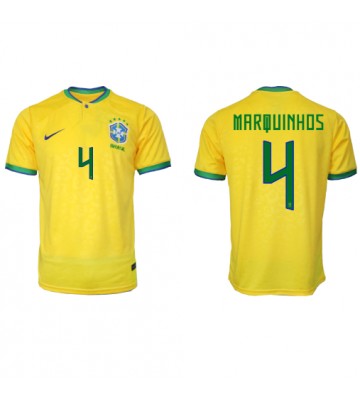 Brazil Marquinhos #4 Replica Home Stadium Shirt World Cup 2022 Short Sleeve